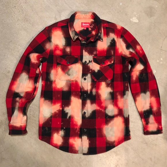 SOLD* Supreme Bleach Splatter Red Plaid Shirt - Picture 2 of 8